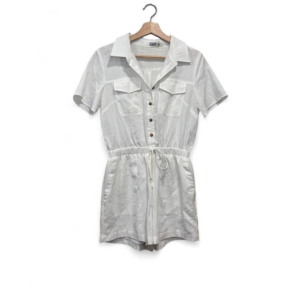 White Linen‎ Collared Romper Size Medium